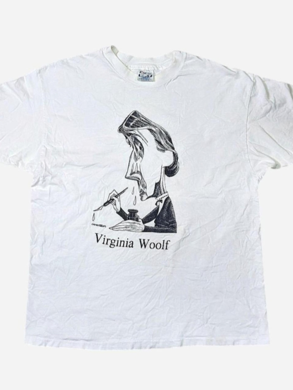 Vintage Virginia Woolf cartoon white cotton T-shirt 1989 Literary Art Novelty